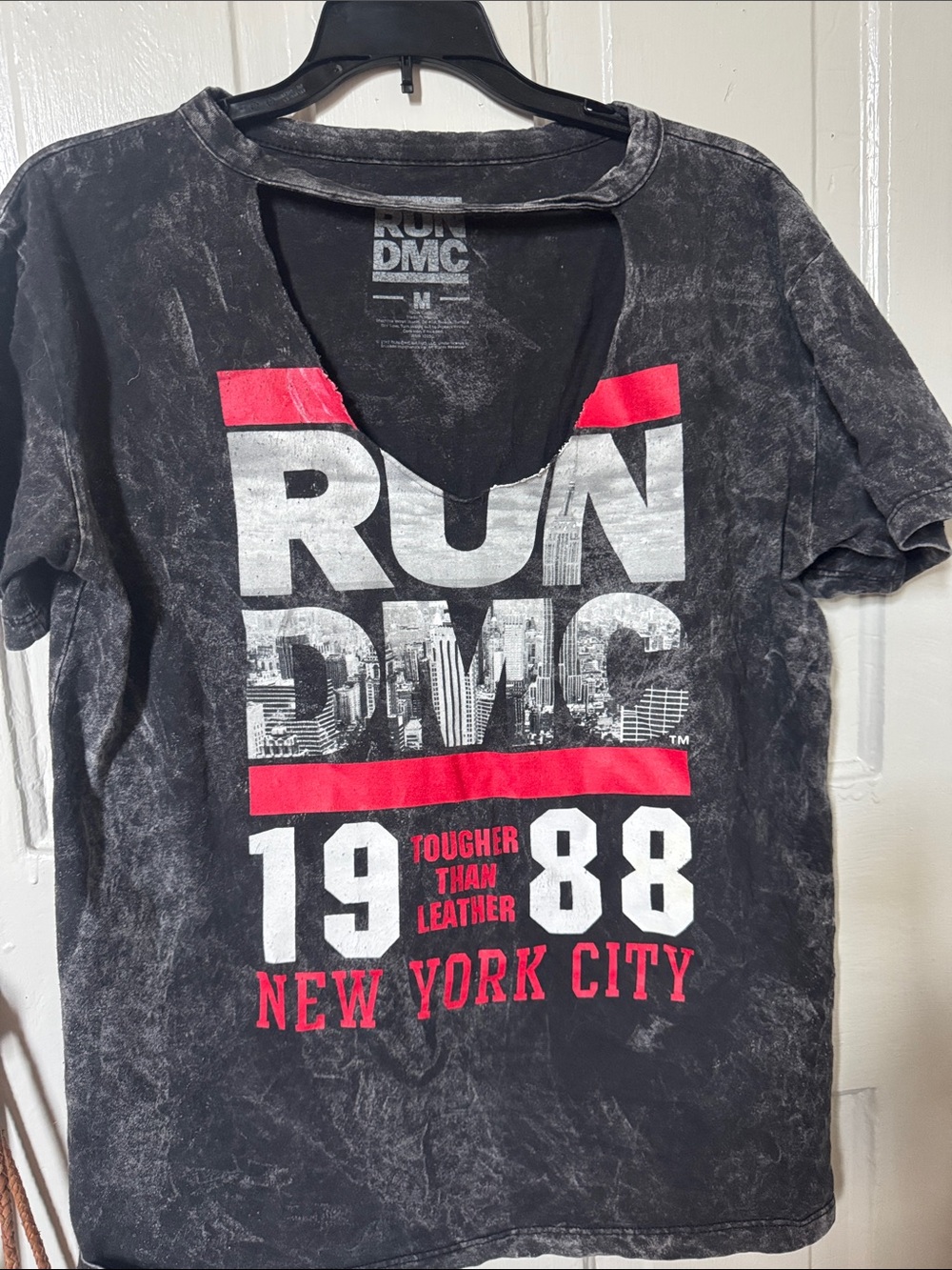 Women’s Black Graphic Tee with Red Accents